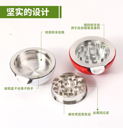 Cute Grinder for Smoke 3 Layers Herb Grinder With Zinc Alloy Teeth Pokeball Tobacco Grinder Smoking Pipe Accessories Cool Gadget